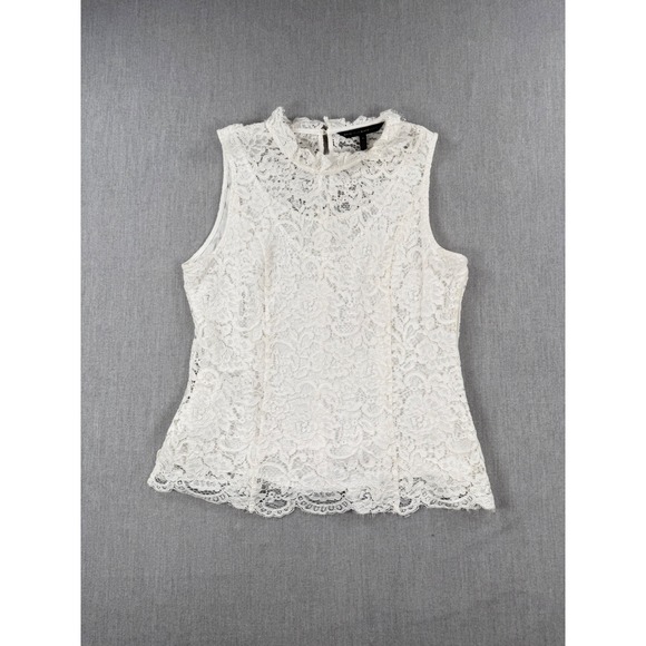 White House Black Market Tops - White House Black Market Lace Sleeveless Top Ecru Floral Mock Neck Size 14